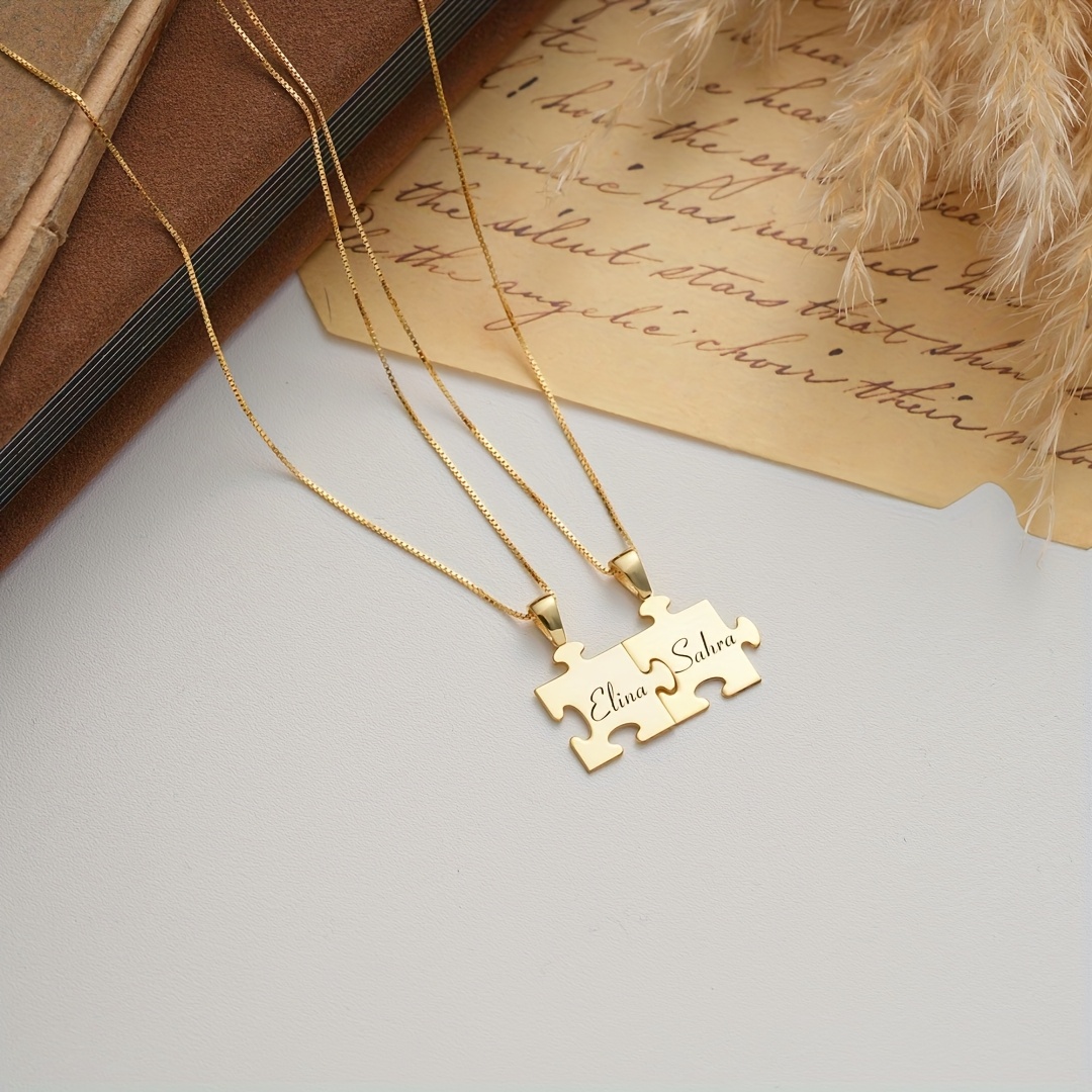 Customized Puzzle Design Name Necklace, Unique Gift for Couples
